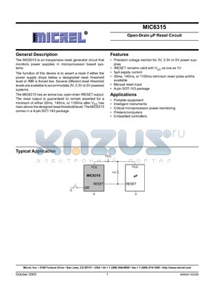 MIC6315-31D2U datasheet - Open-Drain lP Reset Circuit