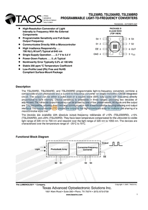 TSL230RD datasheet - PROGRAMMABLE LIGHT-TO-FREQUENCY CONVERTERS