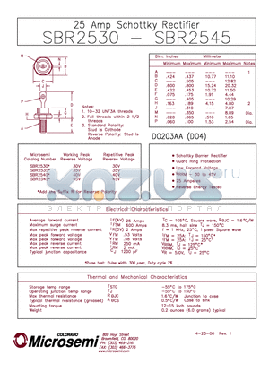 SBR2540 datasheet - 25 Amp Schottky Rectifier