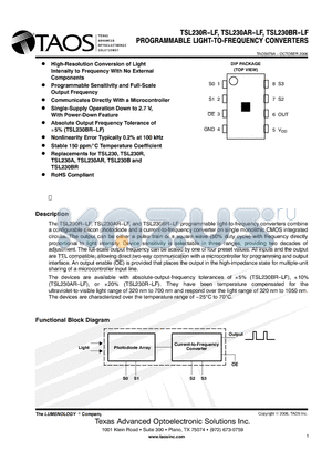 TSL230RP-LF datasheet - PROGRAMMABLE LIGHT-TO-FREQUENCY CONVERTERS