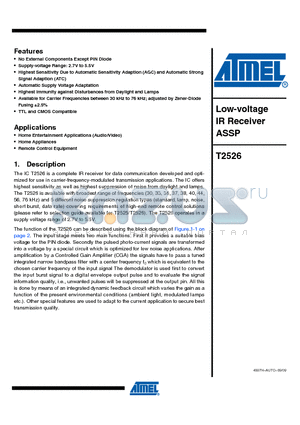 T2526 datasheet - Low-voltage IR Receiver ASSP