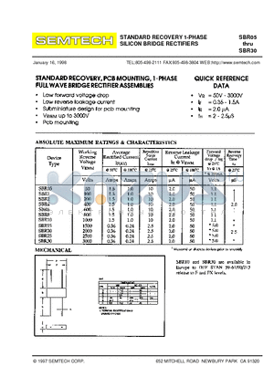 SBR30 datasheet - STANDARD RECOVERY 1-PHASE SILICON BRIDGE RECTIFIERS