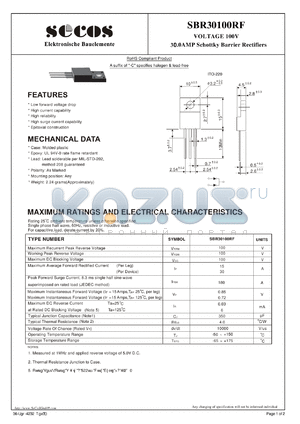 SBR30100RF datasheet - 30.0AMP Schottky Barrier Rectifiers