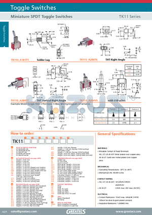 TK11S1A1B1T1AUNV datasheet - Miniature SPDT Toggle Switches