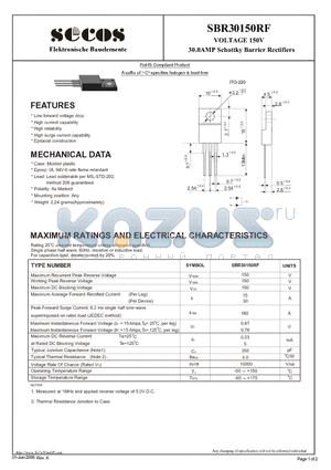 SBR30150RF datasheet - VOLTAGE 150V 30.0AMP Schottky Barrier Rectifiers