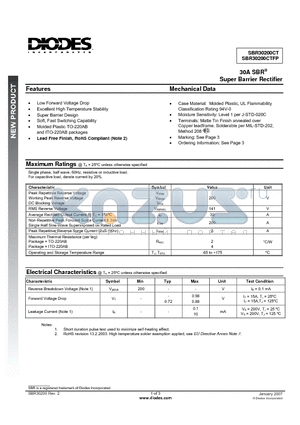 SBR30200CTFP datasheet - 30A SBR Super Barrier Rectifier