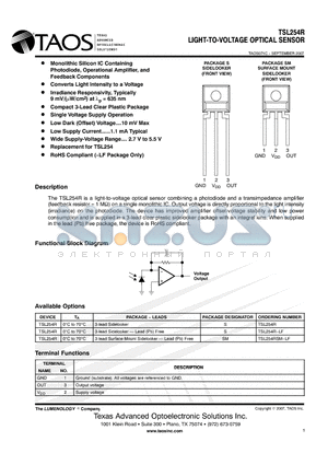 TSL254R datasheet - LIGHT-TO-VOLTAGE OPTICAL SENSOR