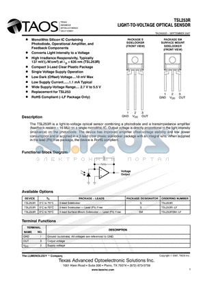 TSL253RSM-LF datasheet - LIGHT-TO-VOLTAGE OPTICAL SENSOR