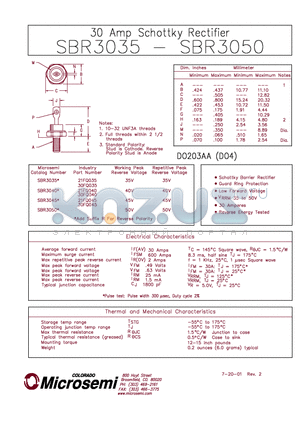 SBR3035 datasheet - 30 AMP SCHOTTKY RECTIFIER