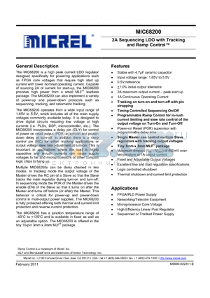 MIC68200-1.5YML datasheet - 2A Sequencing LDO with Tracking and Ramp Control