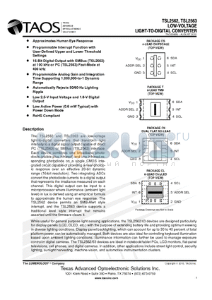 TSL2562CS datasheet - LOW-VOLTAGE LIGHT-TO-DIGITAL CONVERTER