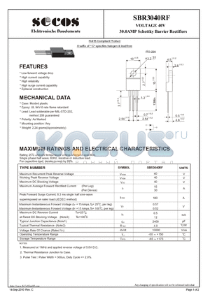 SBR3040RF datasheet - 30.0AMP Schottky Barrier Rectifiers