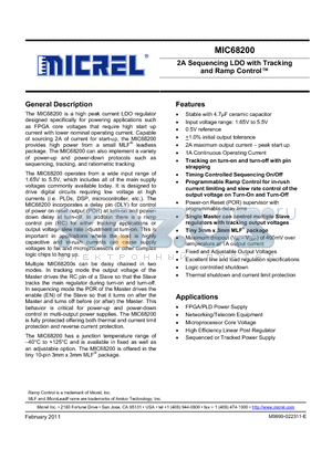 MIC68200YML datasheet - 2A Sequencing LDO with Tracking and Ramp Control