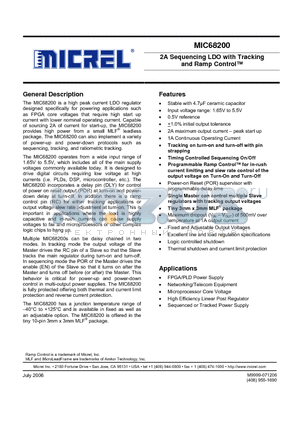 MIC68200-1.5YML datasheet - 2A Sequencing LDO with Tracking and Ramp Control