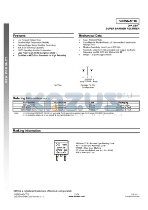 SBR3045CTB-13 datasheet - 30A SBR SUPER BARRIER RECTIFIER