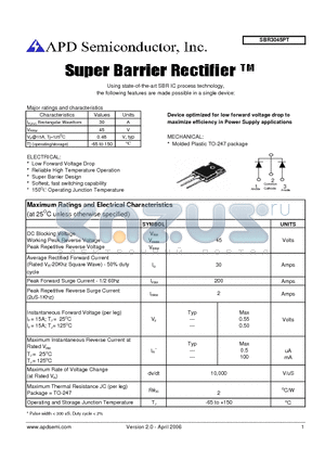 SBR3045PT datasheet - Super barrier rectifier