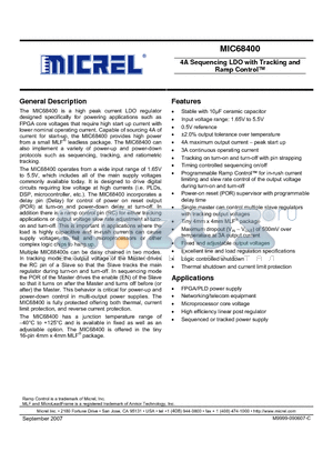 MIC68400YML datasheet - 4A Sequencing LDO with Tracking and Ramp Control