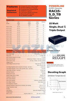 RAC15-09SB datasheet - 15 Watt Single, Dual & Triple Output