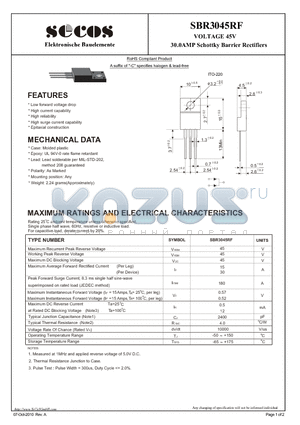 SBR3045RF datasheet - 30.0AMP Schottky Barrier Rectifiers