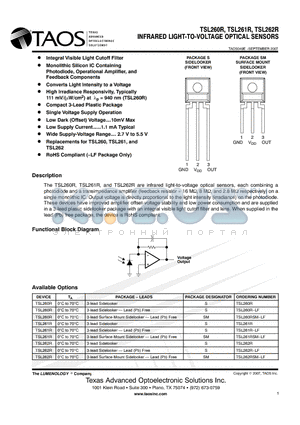 TSL260R-LF datasheet - INFRARED LIGHT-TO-VOLTAGE OPTICAL SENSORS