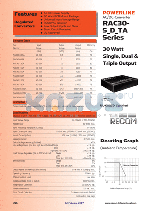 RAC30-0515TA datasheet - 30 Watt Single, Dual & Triple Output