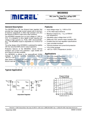 MIC69502WR datasheet - 5A, Low VIN, Low VOUT uCap LDO Regulator