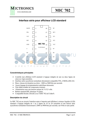 MIC702 datasheet - Interface serie pour afficheur LCD standard