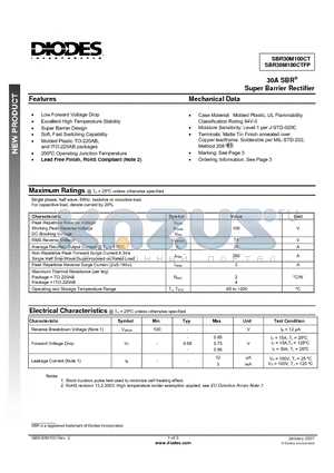 SBR30M100CTFP datasheet - 30A SBR Super Barrier Rectifier