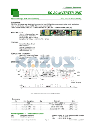 PS-DA0414-01 datasheet - DC-AC INVERTER UNIT 28 W QUAD OUTPUTS