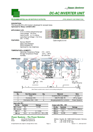 PS-DA0602-057S datasheet - DC-AC INVERTER UNIT 28.5 W SEXTUPLE OUTPUTS