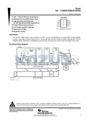 TSL401 datasheet - 128  1 LINEAR SENSOR ARRAY