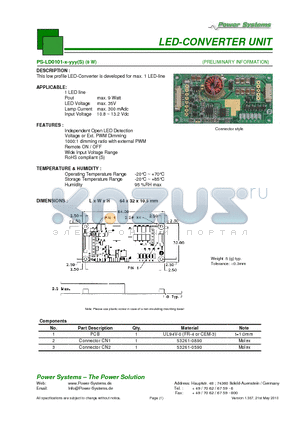 PS-LD0101-1-010 datasheet - LED-CONVERTER UNIT 9 W