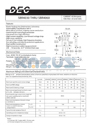 SBR4040 datasheet - CURRENT 40.0Amperes VOLTAGE 30 to 60 Volts