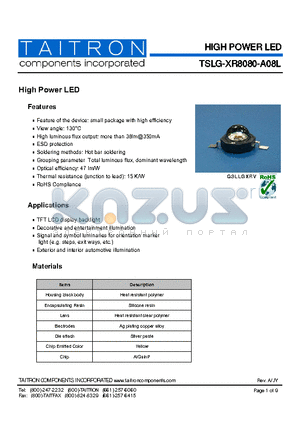 TSLG-XR8080-A08L-92-TR70 datasheet - HIGH POWER LED