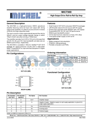 MIC7300YMM datasheet - High-Output Drive Rail-to-Rail Op Amp