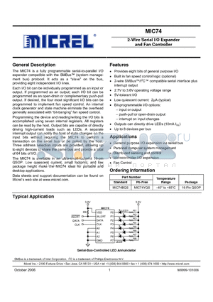 MIC74YQS datasheet - 2-Wire Serial I/O Expander and Fan Controller