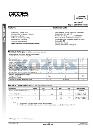 SBR4060CT datasheet - 40A SBR Super Barrier Rectifier