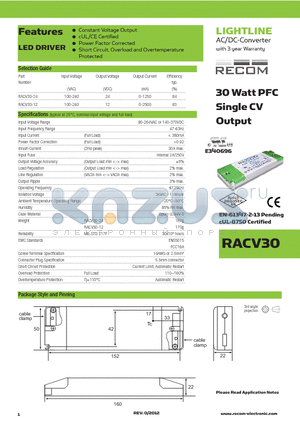 RACV30 datasheet - 30 Watt PFC Single CV