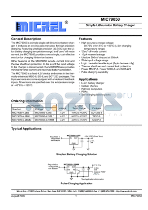 MIC79050_05 datasheet - Simple Lithium-Ion Battery Charger