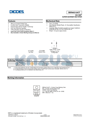 SBR40U120CT datasheet - 40A SBR SUPER BARRIER RECTIFIER