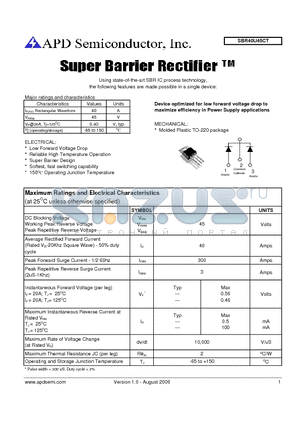 SBR40U45CT datasheet - super barrier rectifier