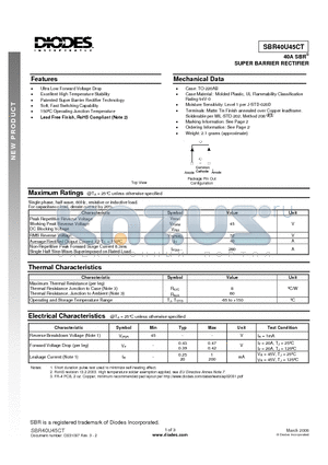 SBR40U45CT datasheet - SUPER BARRIER RECTIFIER