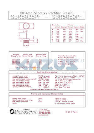 SBR5035PF_07 datasheet - 50 Amp Schottky Rectifier Pressfit