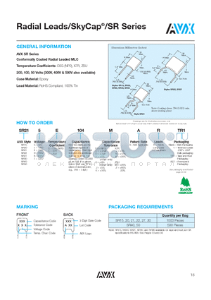 SR157E104KARTR1 datasheet - Radial Leads/SkyCap^/SR Series