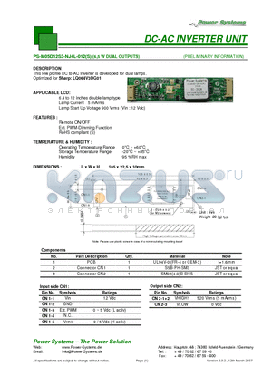 PS-M05D12S3-NJ4L-012S datasheet - DC-AC INVERTER UNIT 6,5 W DUAL OUTPUTS