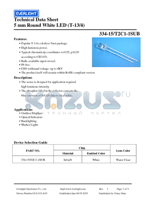 T2C1-1SUB datasheet - 5 mm Round White LED (T-13/4)