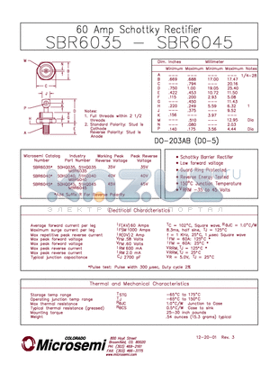 SBR6035 datasheet - 60 AMP SCHOTTKY RECTIFIER