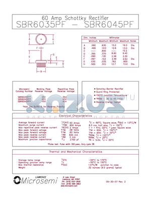 SBR6040PF datasheet - 60 Amp Schottky Rectifier