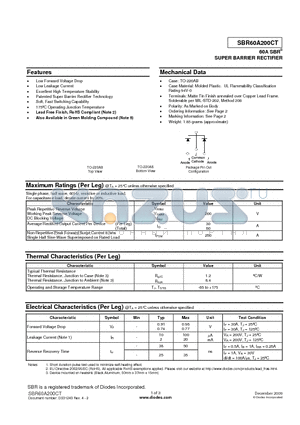 SBR60A200CT datasheet - 60A SBR SUPER BARRIER RECTIFIER