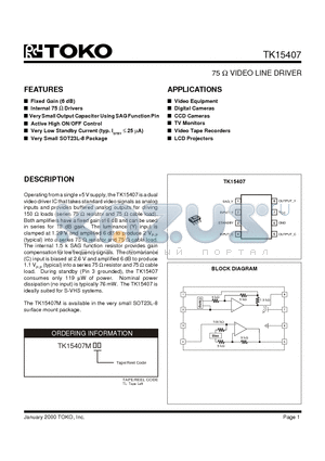 TK15407 datasheet - 75 OHM VIDEO LINE DRIVER